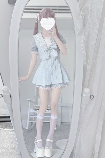 Aqua [Serenade] Short Sleeves Ruffle Bowknot Lace Sweet Jirai Kei Dress Set