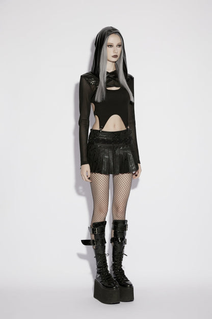 Black Irregular Hooded Sheer Eyelet Women's Punk Cool  Cape