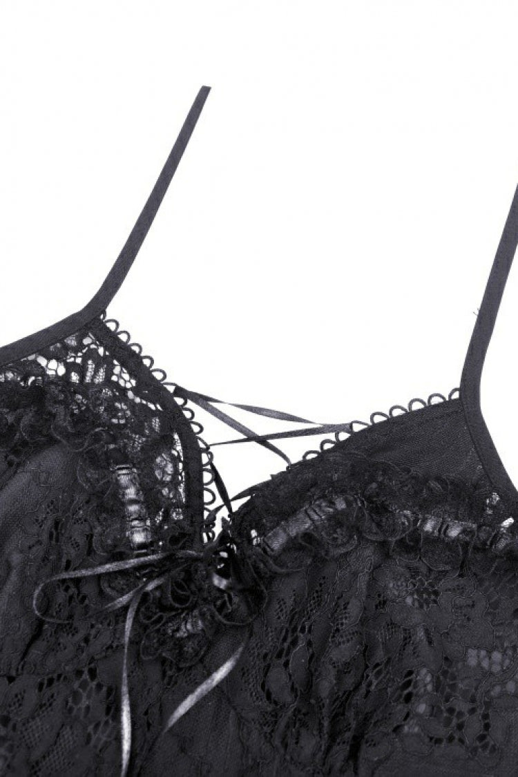 Black Off Shoulder Halterneck Ruffled Lace-Up Swallow Tail Floral Lace Women's Gothic Dress