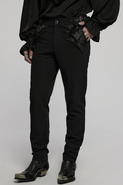 Black Jacquard Buckle Men's Punk Pants