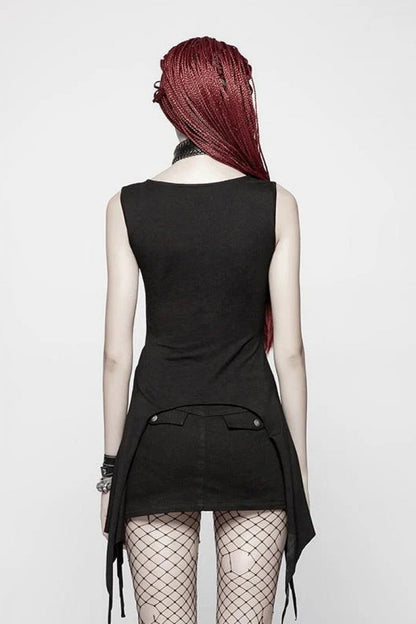 Black Metal Buckle Irregular Hem Women's Punk Vest