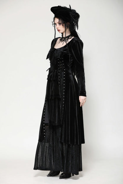 Black Long Sleeves Eyelets Side Slit Women's Gothic Maxi Dresses Wedding Dress