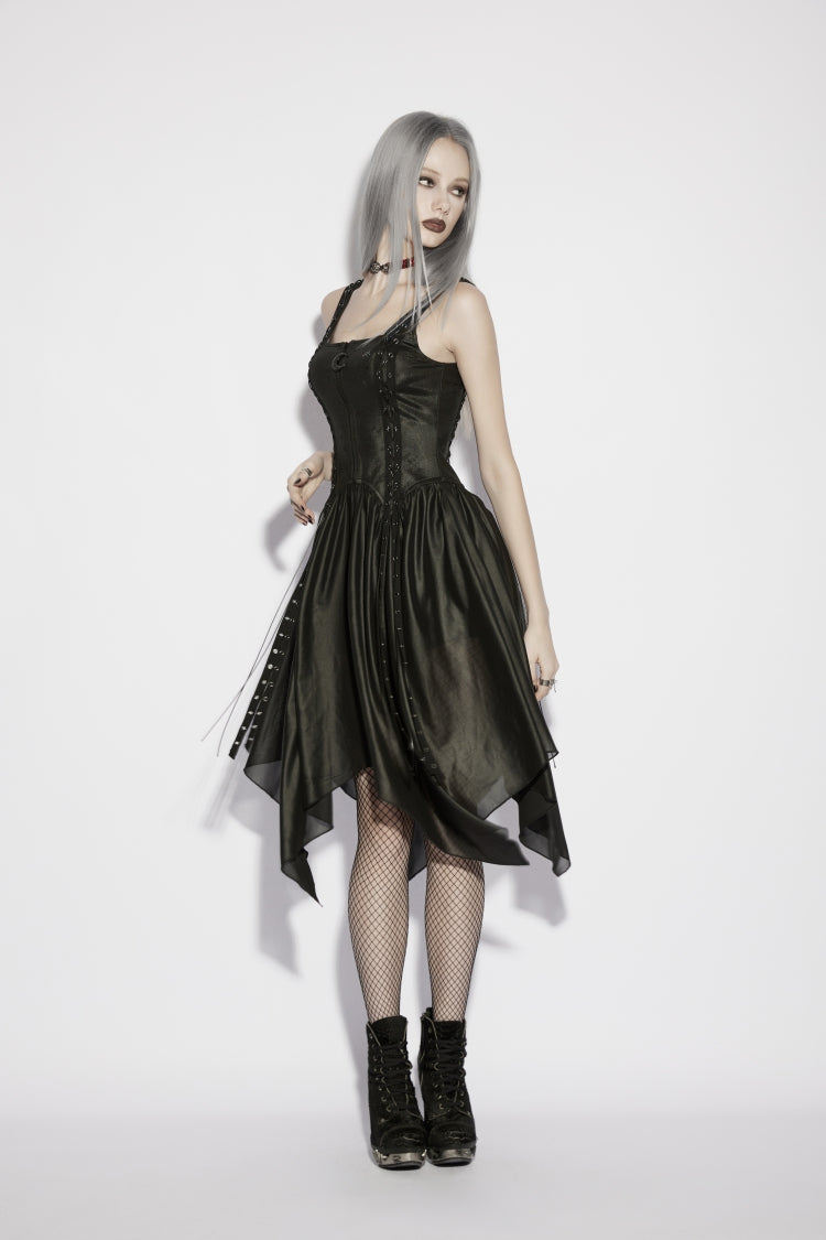 Black Off Shoulder Slim Irregular Zippered Eyelet Women's Punk College Style Dress
