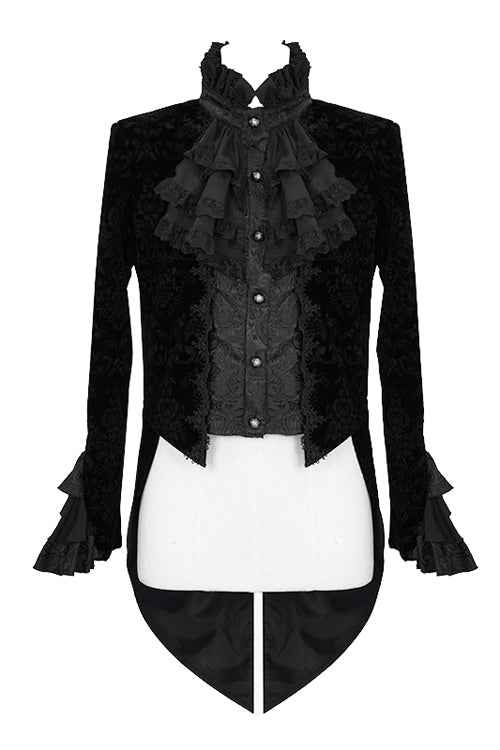 Black Court Pattern Stand Collar Gothic Mens Coat