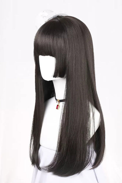Black Hime Cut Long Straight Hair Gothic Lolita Wig