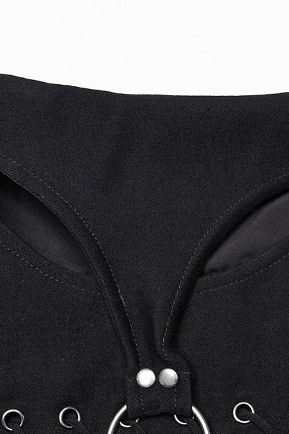 Black Hollow Lace-Up Ripped Buckle Women's Punk Tube Top