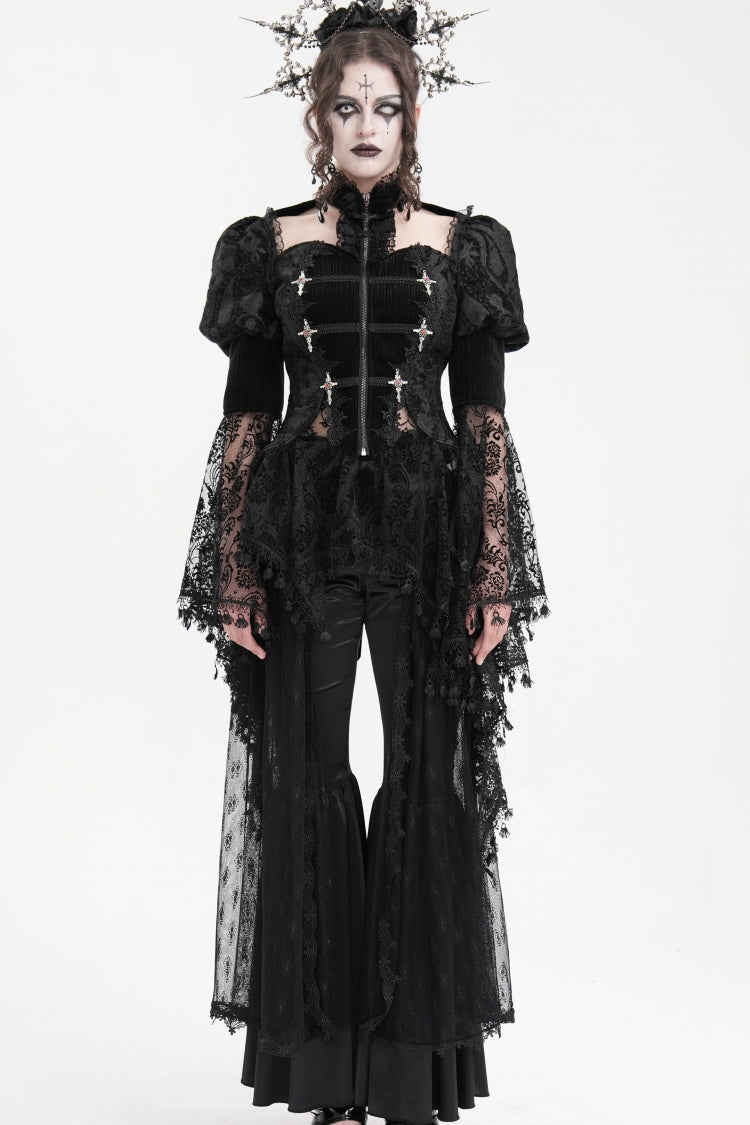 Black Long Sleeves Hollow Lace Tassels Women's Gothic Jacket