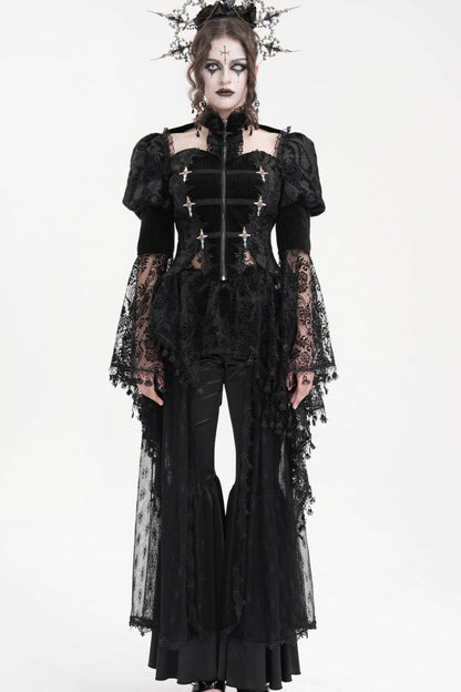 Black Long Sleeves Hollow Lace Tassels Women's Gothic Jacket