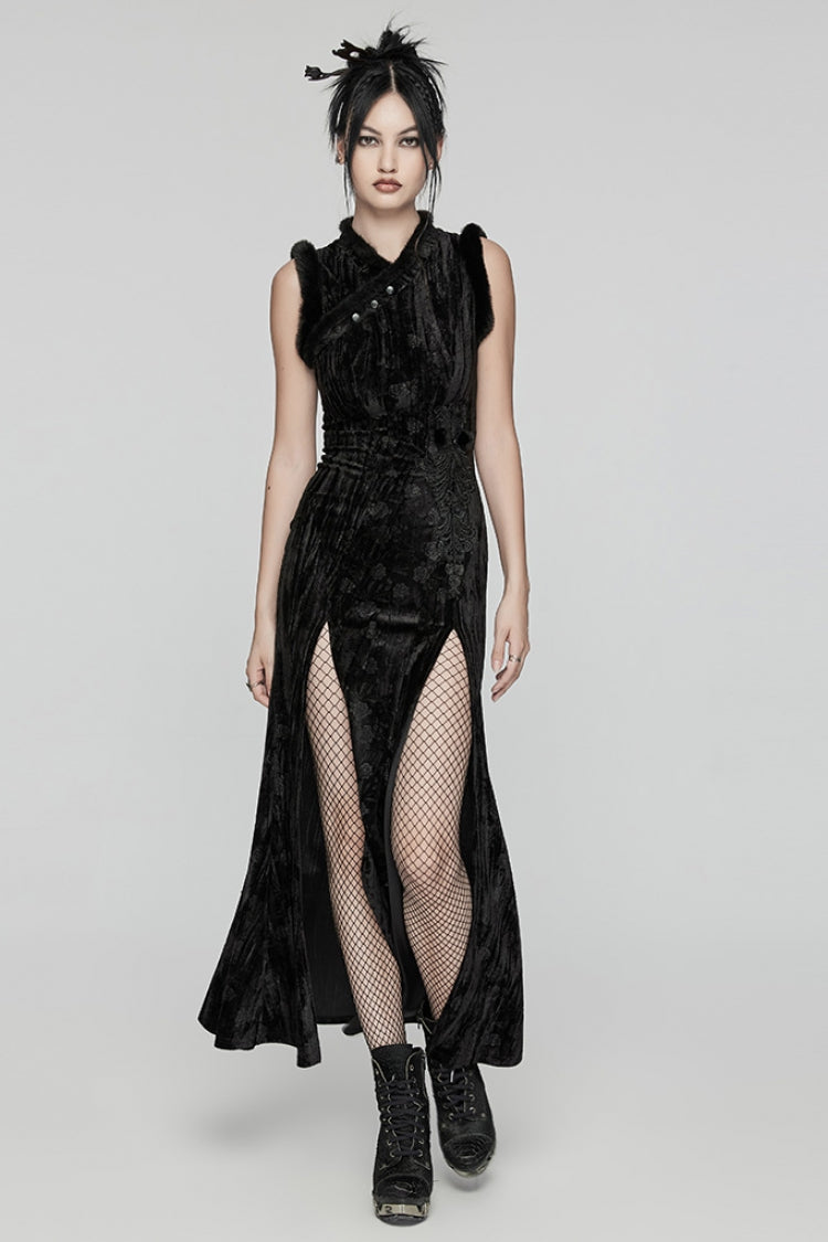 Black Jacquard Ripped Women's Gothic Dress with Oversleeves