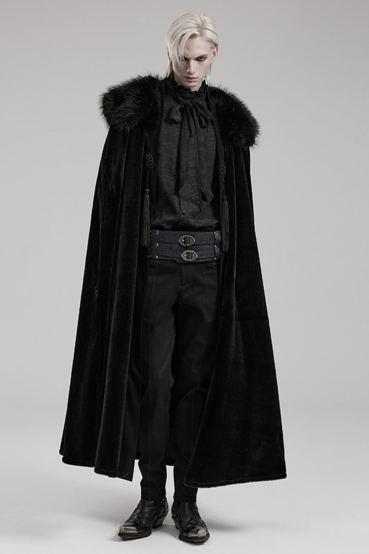 Black Detachable Collar Men's Gothic Cloak Coat