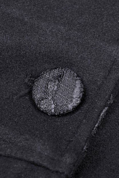 Black Lapel Collar Long Sleeves Women's Gothic High Low Woolen Dovetail Coat with Hood