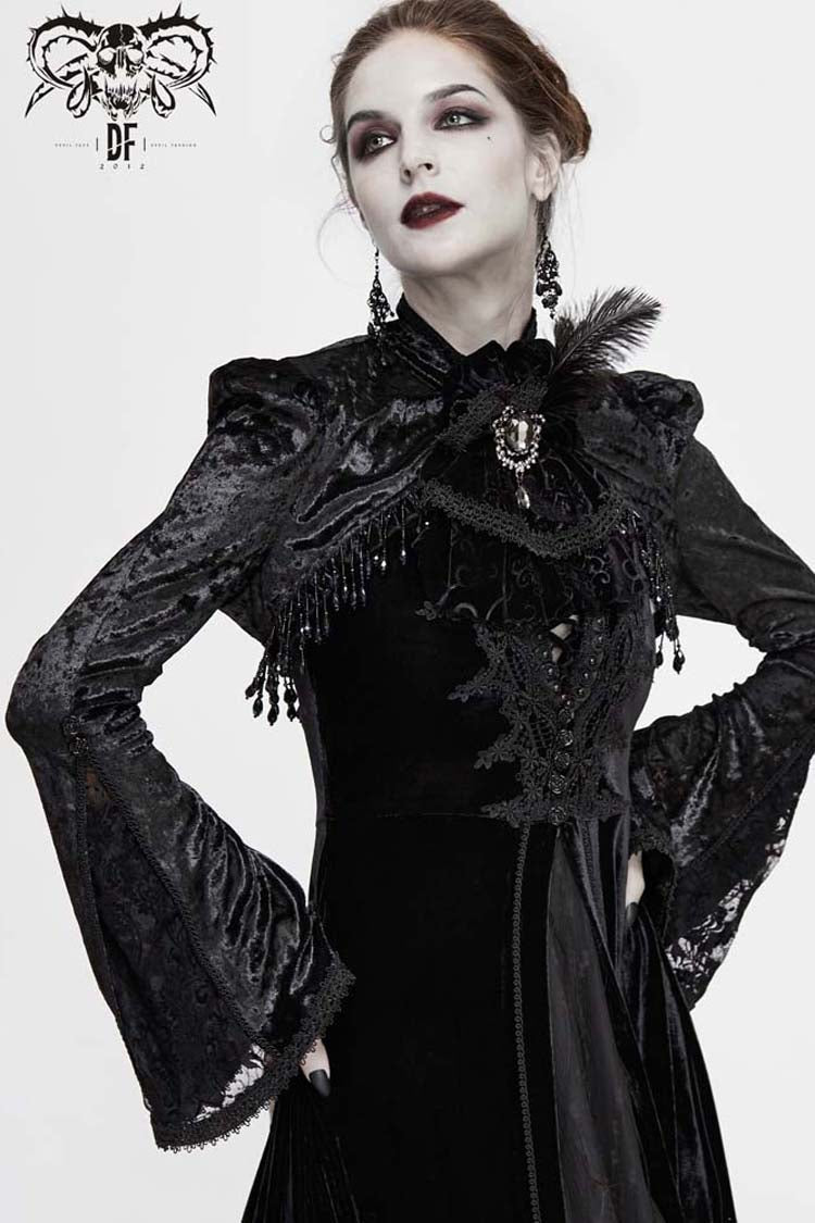 Black Lace Velvet Bubble Trumpet Sleeve Women's Gothic Small Shawl
