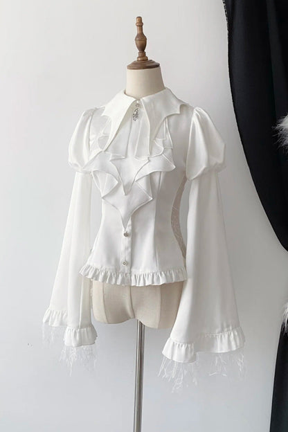 Bat Collar Long Sleeves Ruffle Gothic Lolita Blouse 3 Colors