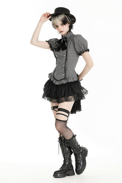Black Multi-Layered Lace Women's Gothic Puffy Skirt with Detachable Swallow Tail