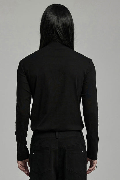 Black Long Sleeves Stitching Lace-Up Ripped Men's Punk Blouse