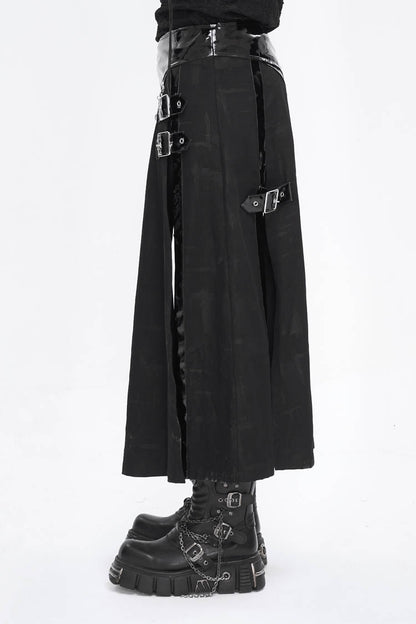 Black Patent Leather Splice Split Men's Punk Skirt