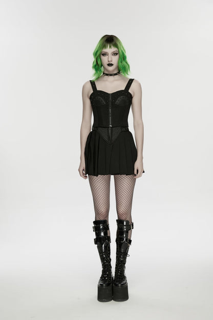 Black Lace-Up Slim Studded Zippered Eyelet Women's Punk Cool Corset