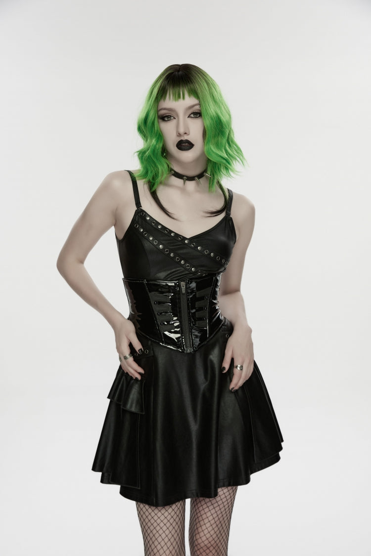 Black Lace-Up Slim Zippered Women's Punk Underbust Corset