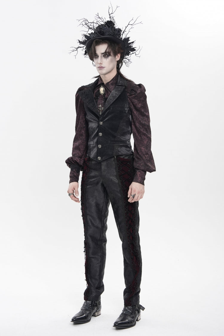 Black Lapel Collar Jacquard Lace Slim Men's Gothic Vest