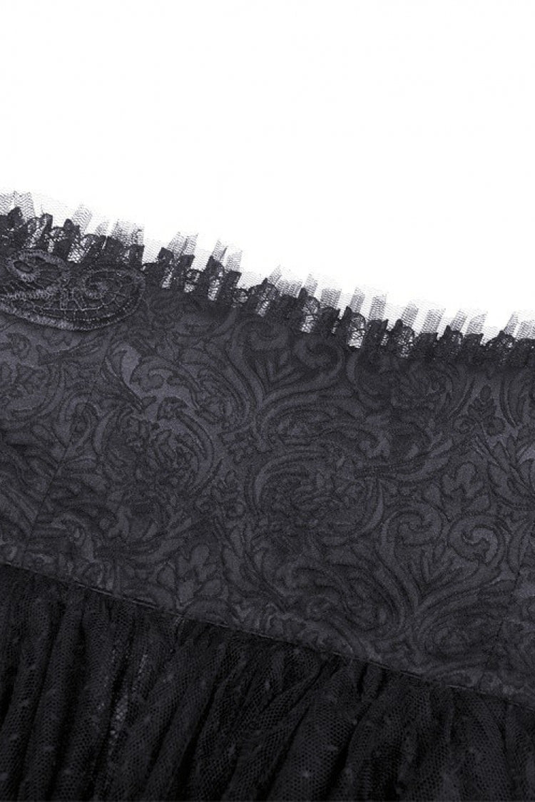 Black Lace-Up Multi-Layered Lace Women's Gothic Fishtail High Low Tunic Skirt