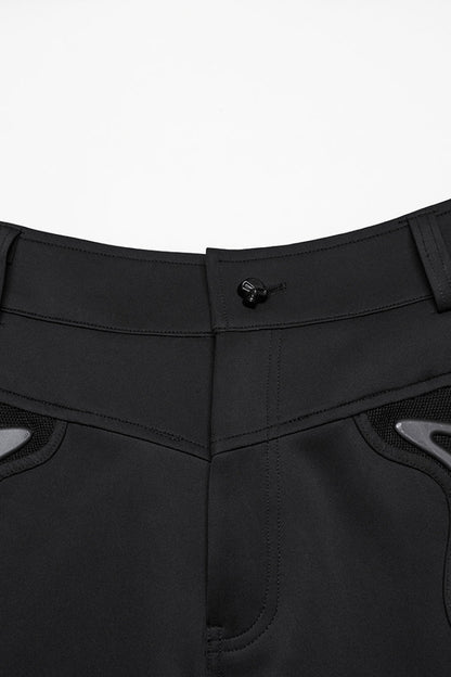 Black Leather Trim Stitching Rivet Men's Punk Pants