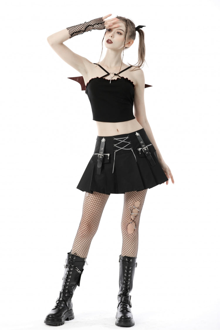 Black Cross Lace-Up Bat Wings Backless Women's Punk Rock Crop Top