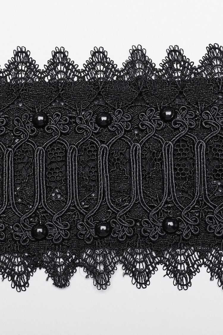 Black Beaded Lace Lace-Up Women's Gothic Underbust Corset