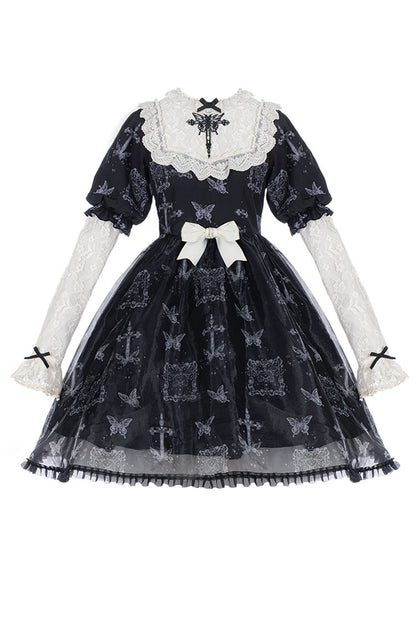 Black Embroidered Butterfly Print Gothic Lolita Dress