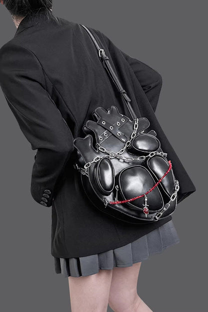 Black Creative Heart Chain-Decorated Gothic Lolita Backpack with Binding Straps and Chain