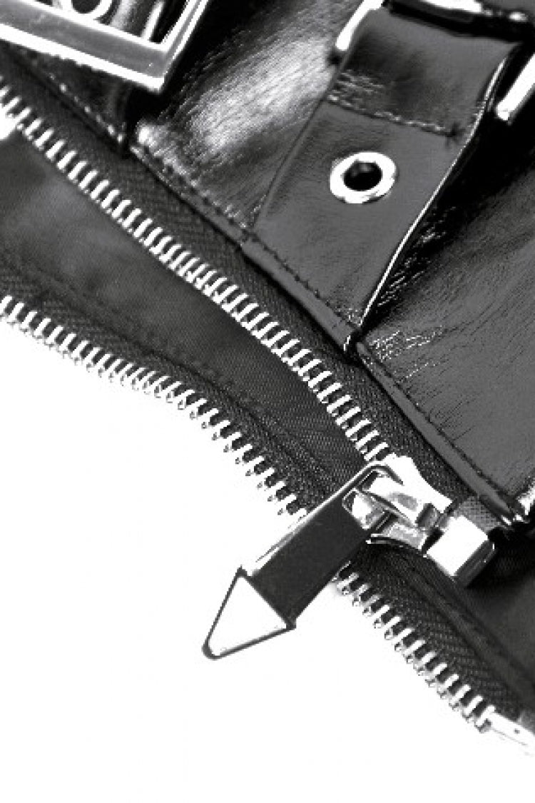 Black Lace-Up Buckled Women's Punk Patent Leather Underbust Corset