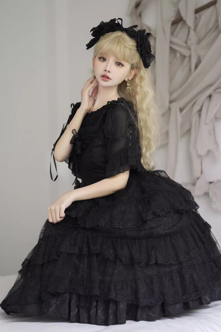 Black Iris Love Multi-layer Ruffle Bowknot Gothic Princess Lolita Jsk Dress