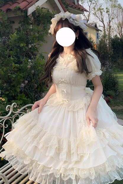 Apricot Multi-layer Annie's Tea Party Ruffle Hanayome Sweet Lolita Jsk Dress
