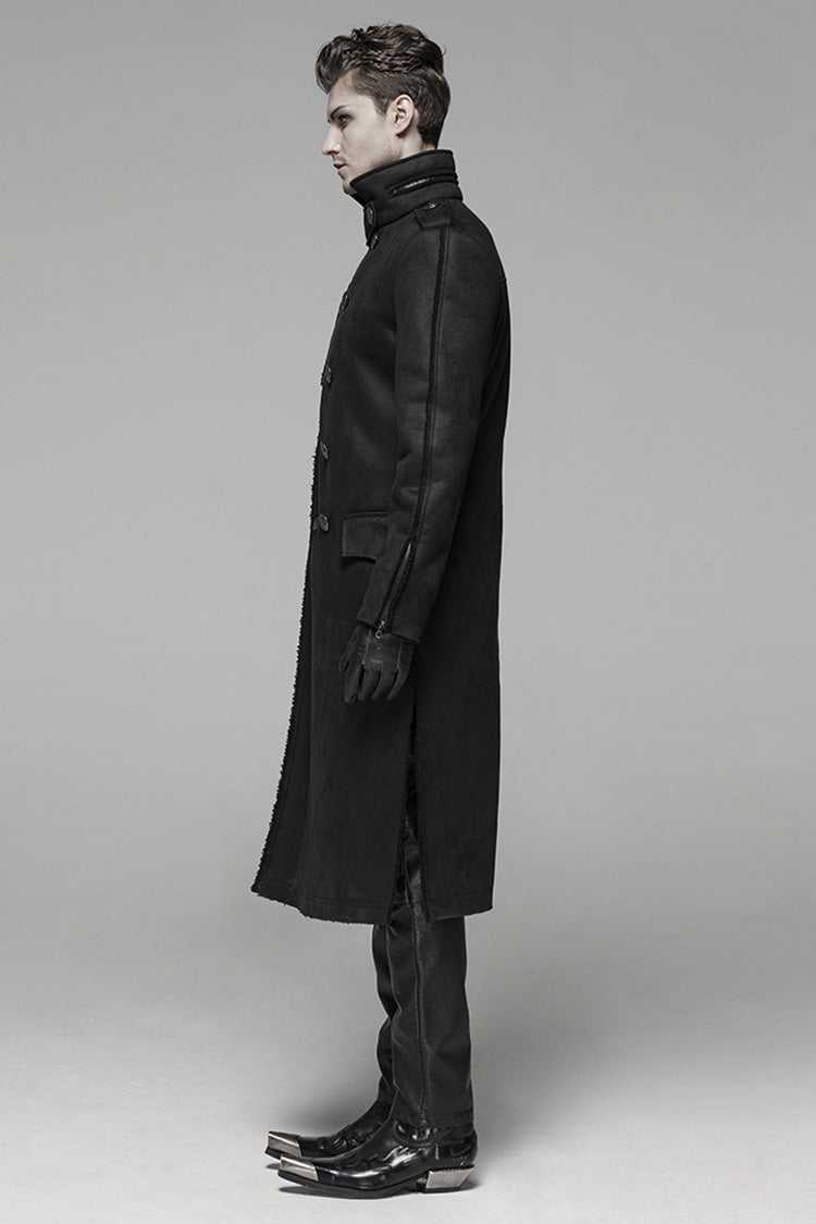 Black Long Sleeves Double-breasted Men's Gothic Military Long Coat