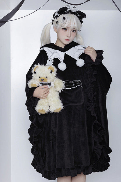 Black Bat Ruffle Hooded Sweet Lolita Coat Cloak