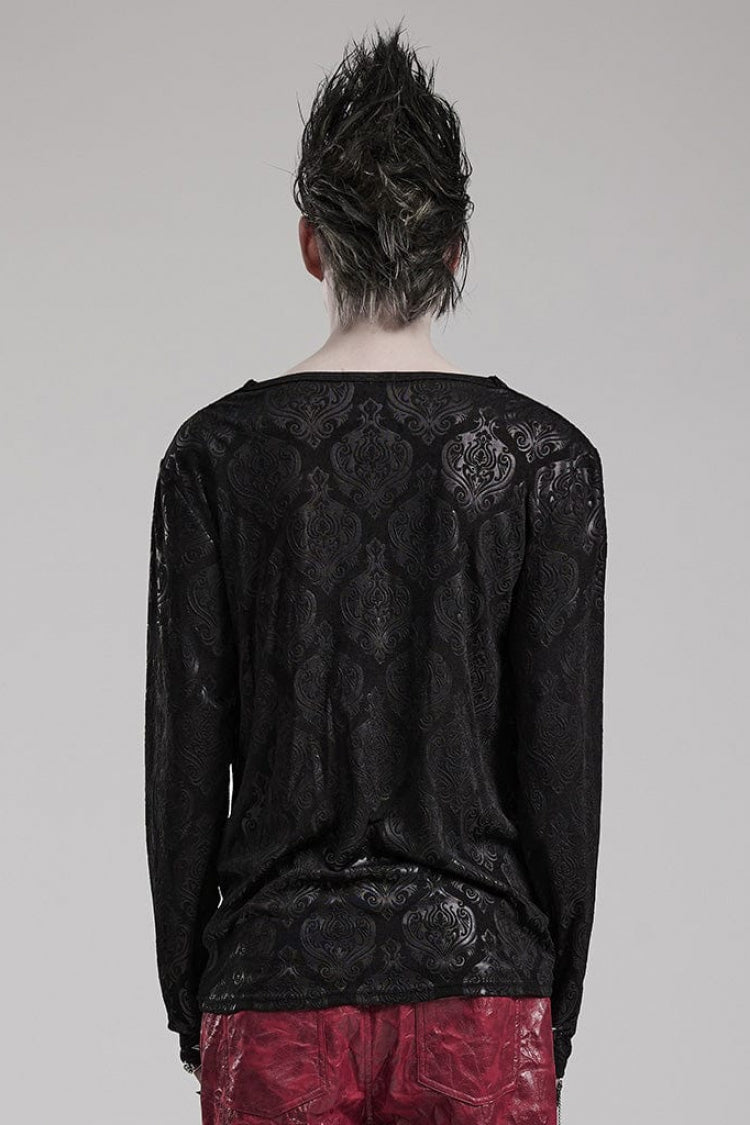 Black Long Sleeves Print Mens Gothic T-Shirt
