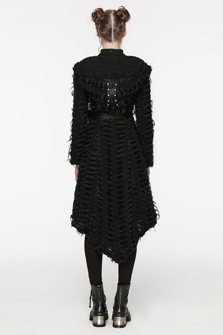 Black Irregular Hooded Women's Punk Long Coat