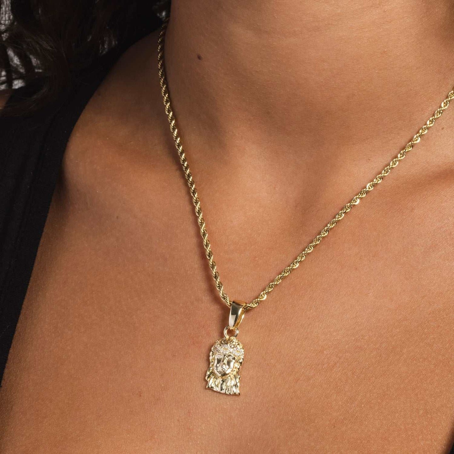 14k Solid Gold Micro Jesus Pendant in Yellow Gold