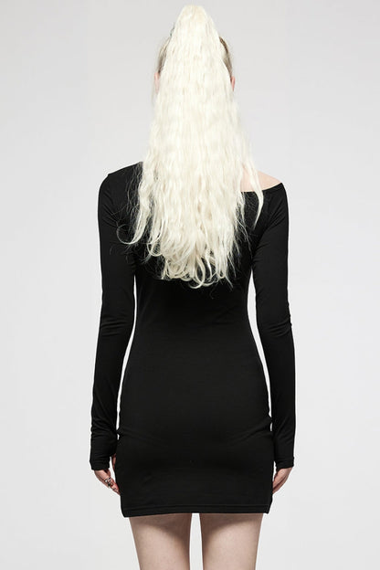 Black Halterneck Slim Asymmetric Women's Punk Dress