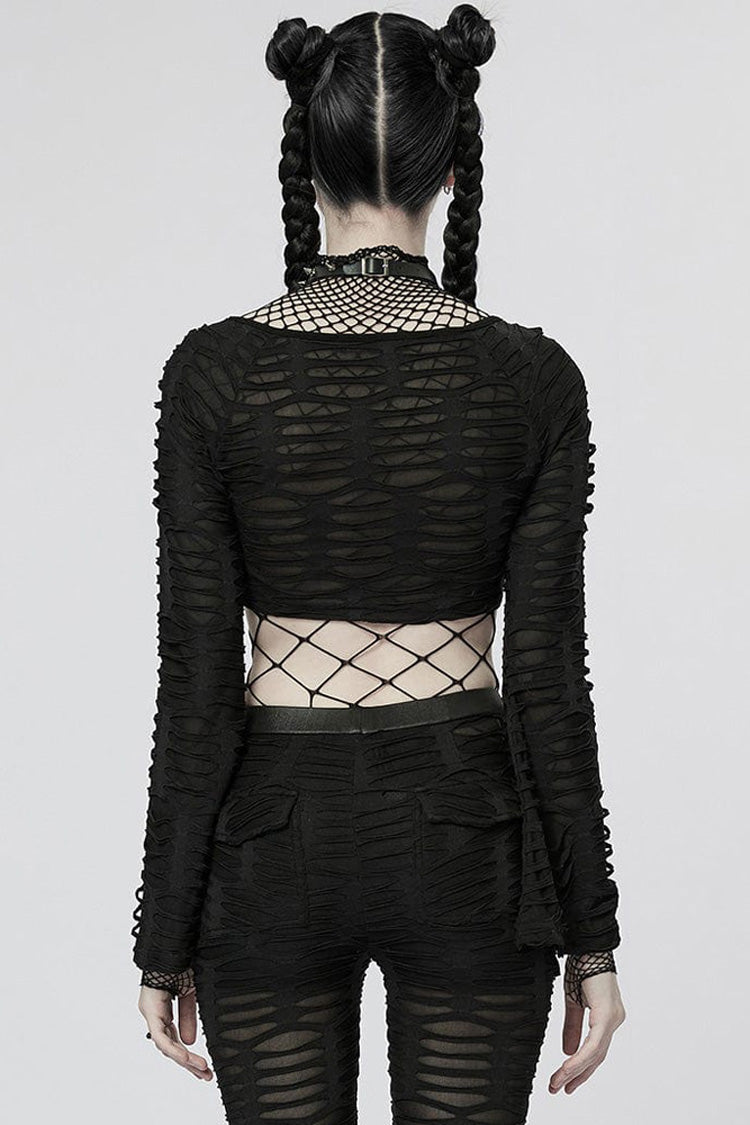 Black Long Sleeve Creative Twist Stretch Sexy Women's Gothic T-Shirt