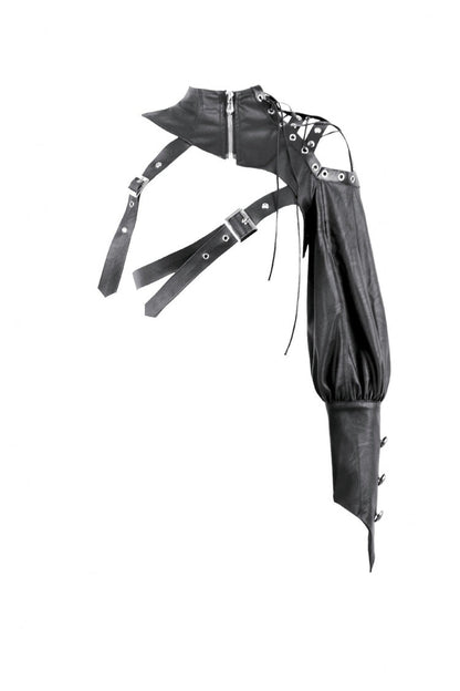 Black Cut-Out Asymmetric Buckled Zippered Women's Punk Cape