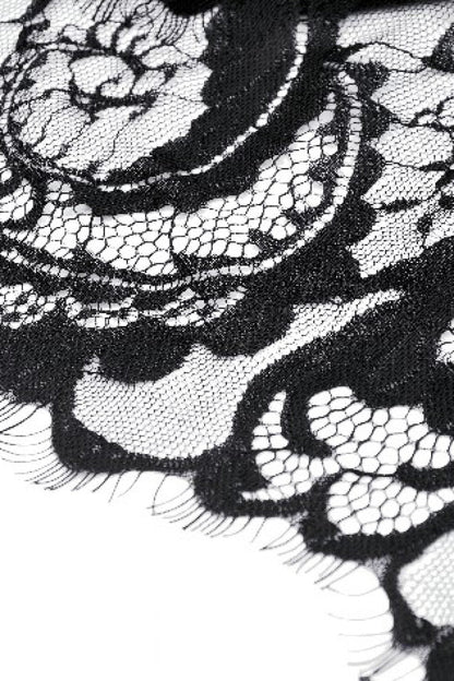 Black High Waisted Heart Embroidered Lace Women's Gothic Maxi Skirt
