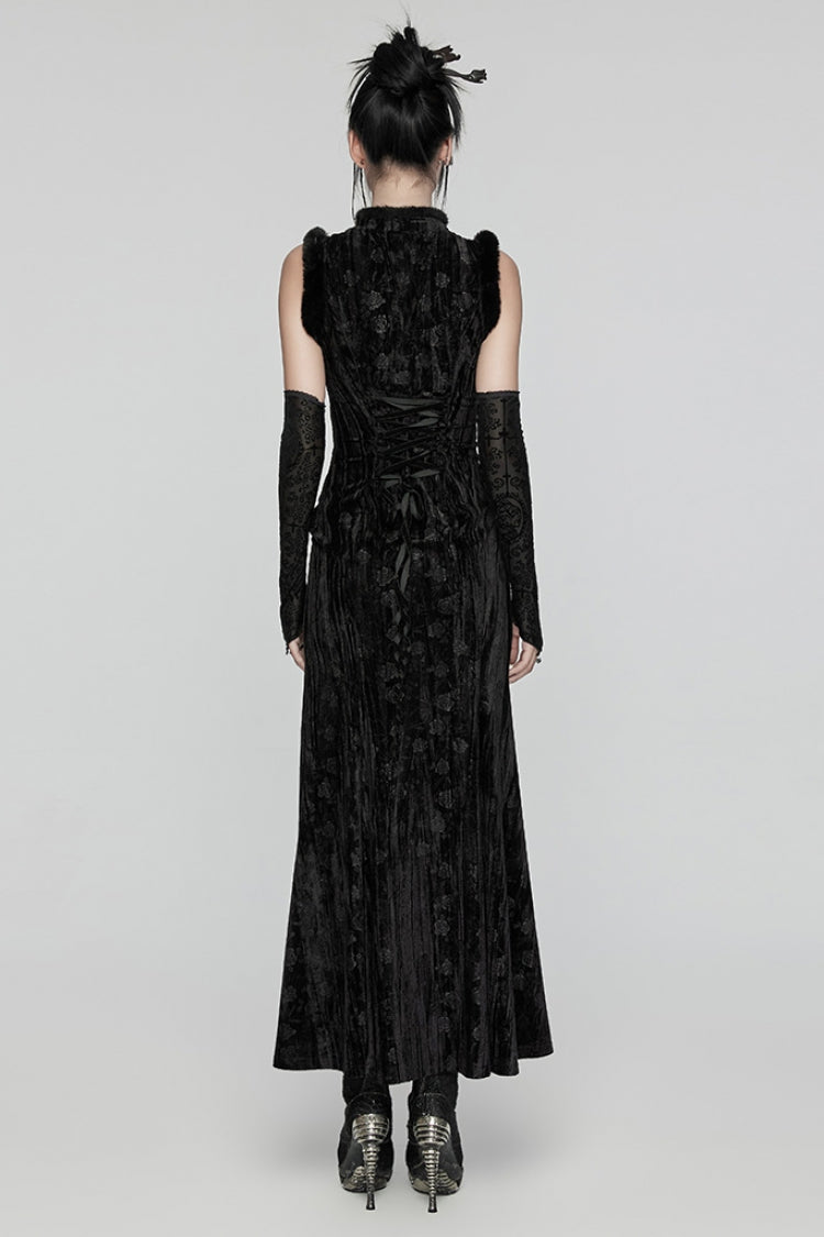 Black Jacquard Ripped Women's Gothic Dress with Oversleeves