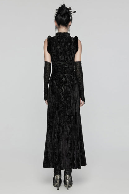 Black Jacquard Ripped Women's Gothic Dress with Oversleeves