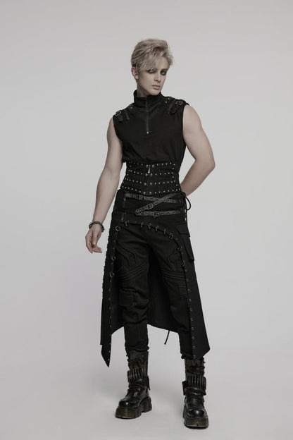 Black Lace-Up Slim Ripped Studded Zippered Women's Punk Corset