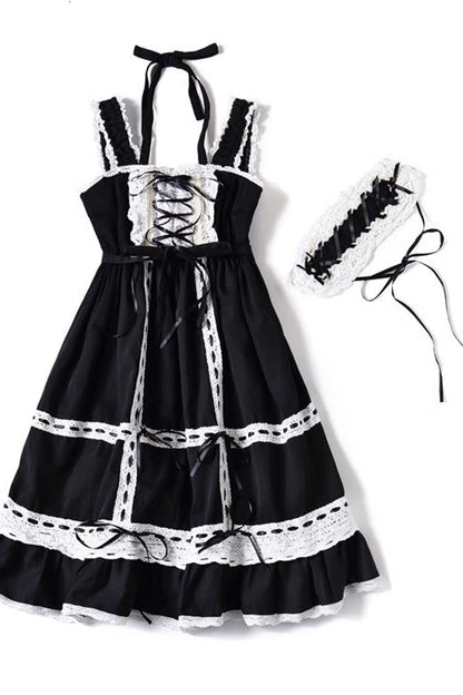 Black Antique Dolls Triple-Layered Bowknot Sweet Lolita Jsk Dress