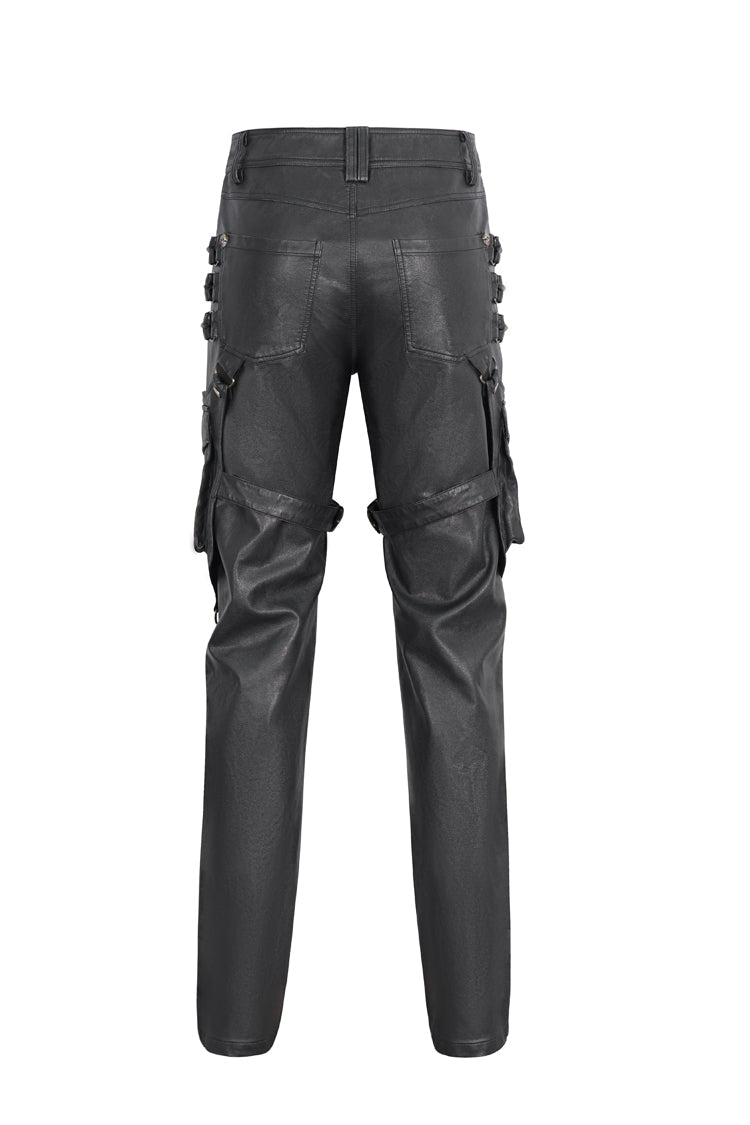 Black Big Pocket Bronze Studded Faux Leather Men's Gothic Pants