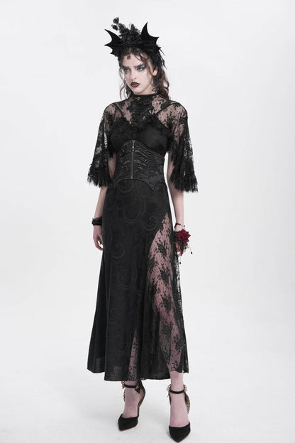 Black Batwing Beaded Lace-Up Zipper Women's Underbust Corset