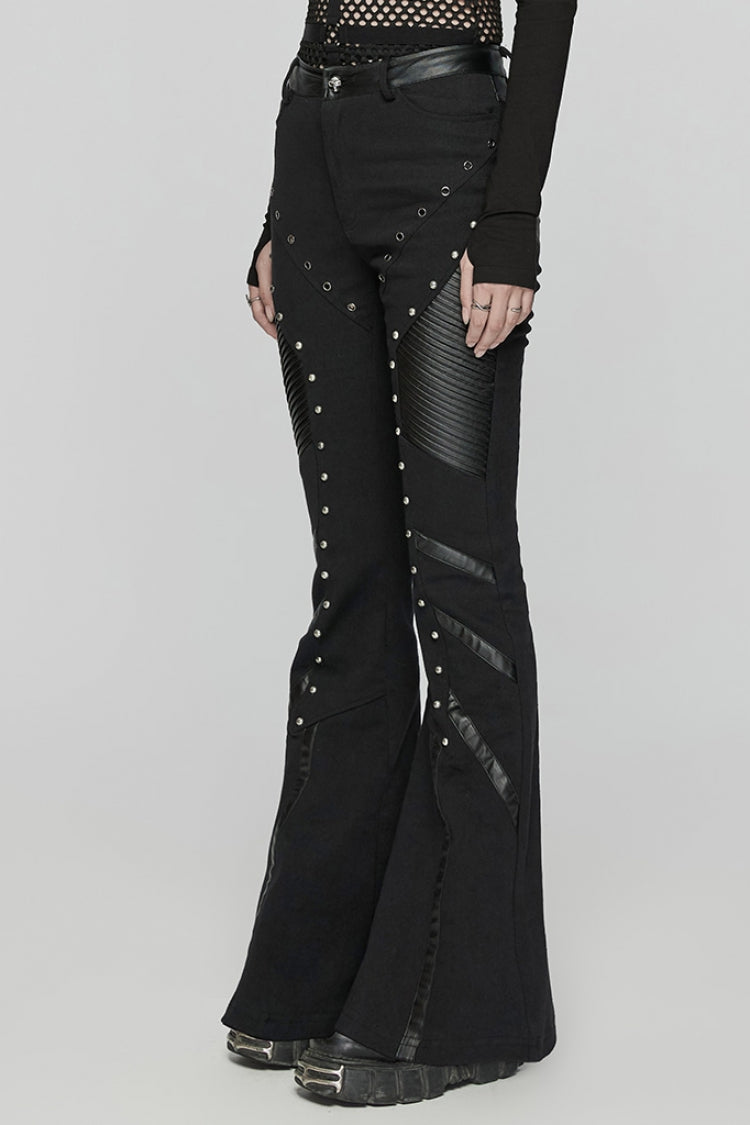Black Mesh Rivet Women's Punk Flared Pants