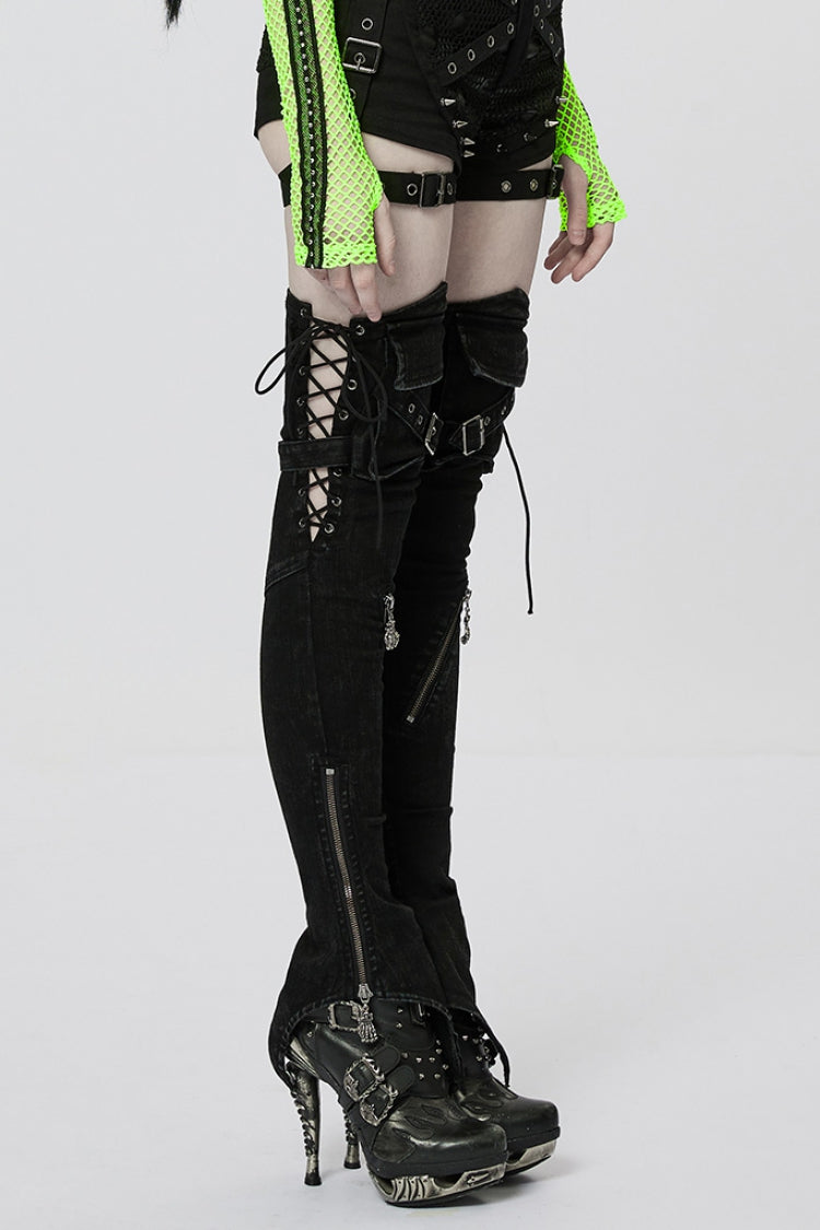 Black Ghost Claw Zipper Slim Irregular Women's Steampunk Leg Warmers