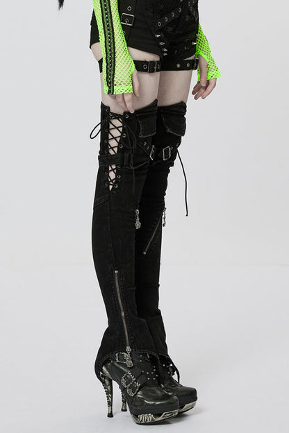 Black Ghost Claw Zipper Slim Irregular Women's Steampunk Leg Warmers